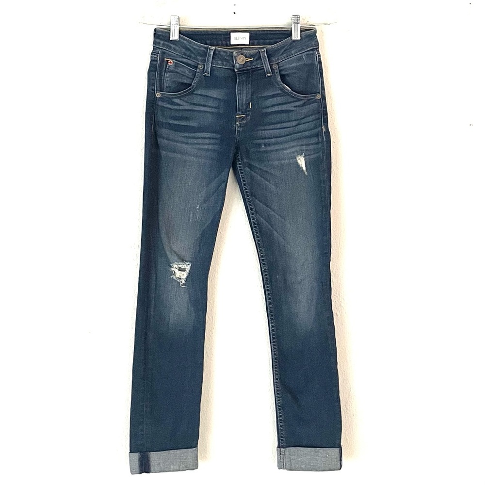 Hudson Bacara Crop Straight Cuffed Jeans Size 25 Flap Pocket Low Rise Distressed